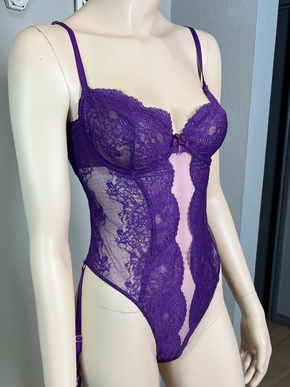 Savage x Purple Lace Teddy Sheer Bodysuit